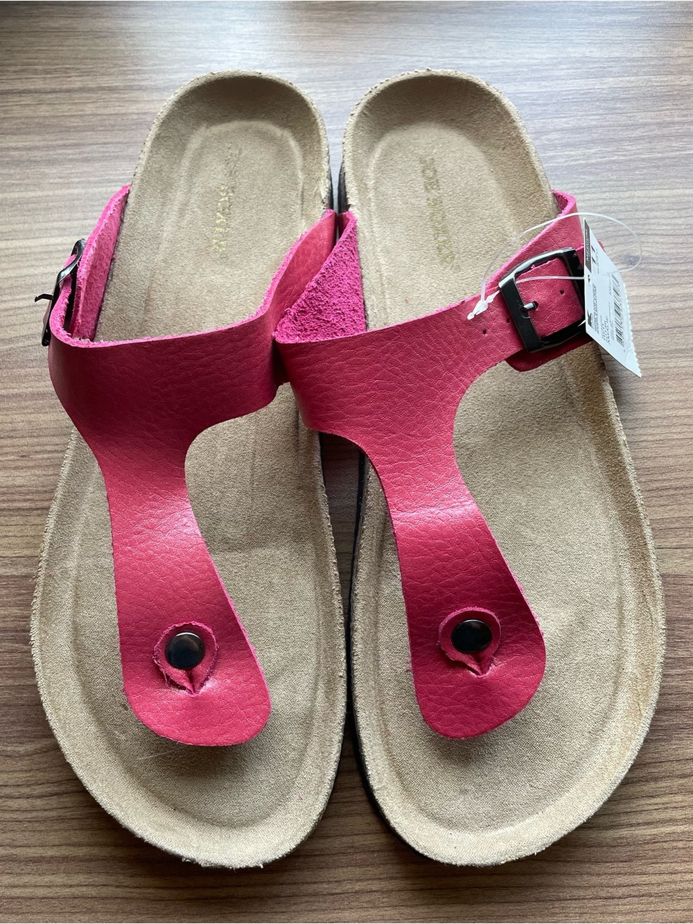 NWT Joe Boxer Hot Pink Thong Sandals Buckle Size 11 Cork Footbed Slide